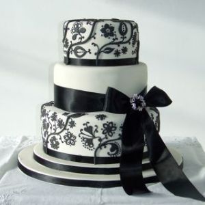 Ivory and black brocade wedding cake